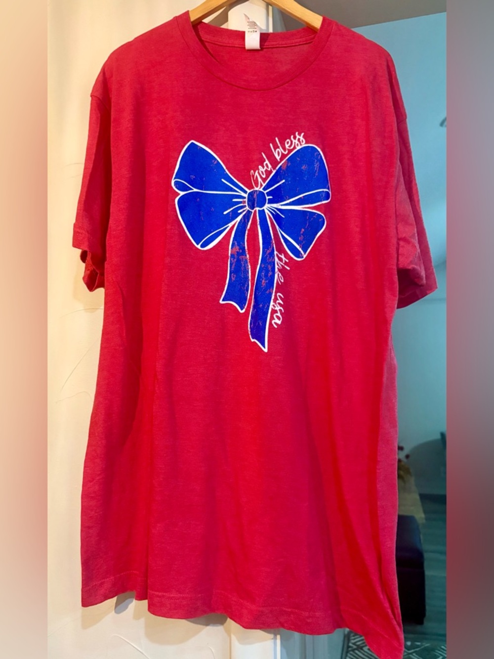Red Graphic Tee with Blue Bow